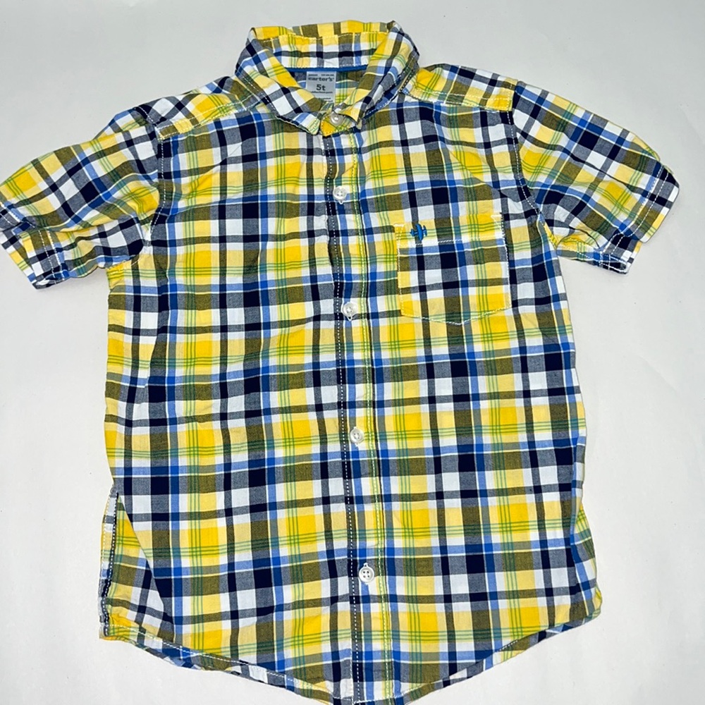 Boys’ Carter Yellow Plaid Button Down Shirt with front pocket Size 5T